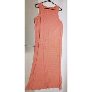 Eddie Bauer Orange White Striped Sleeveless Midi Dress Size Large L Casual